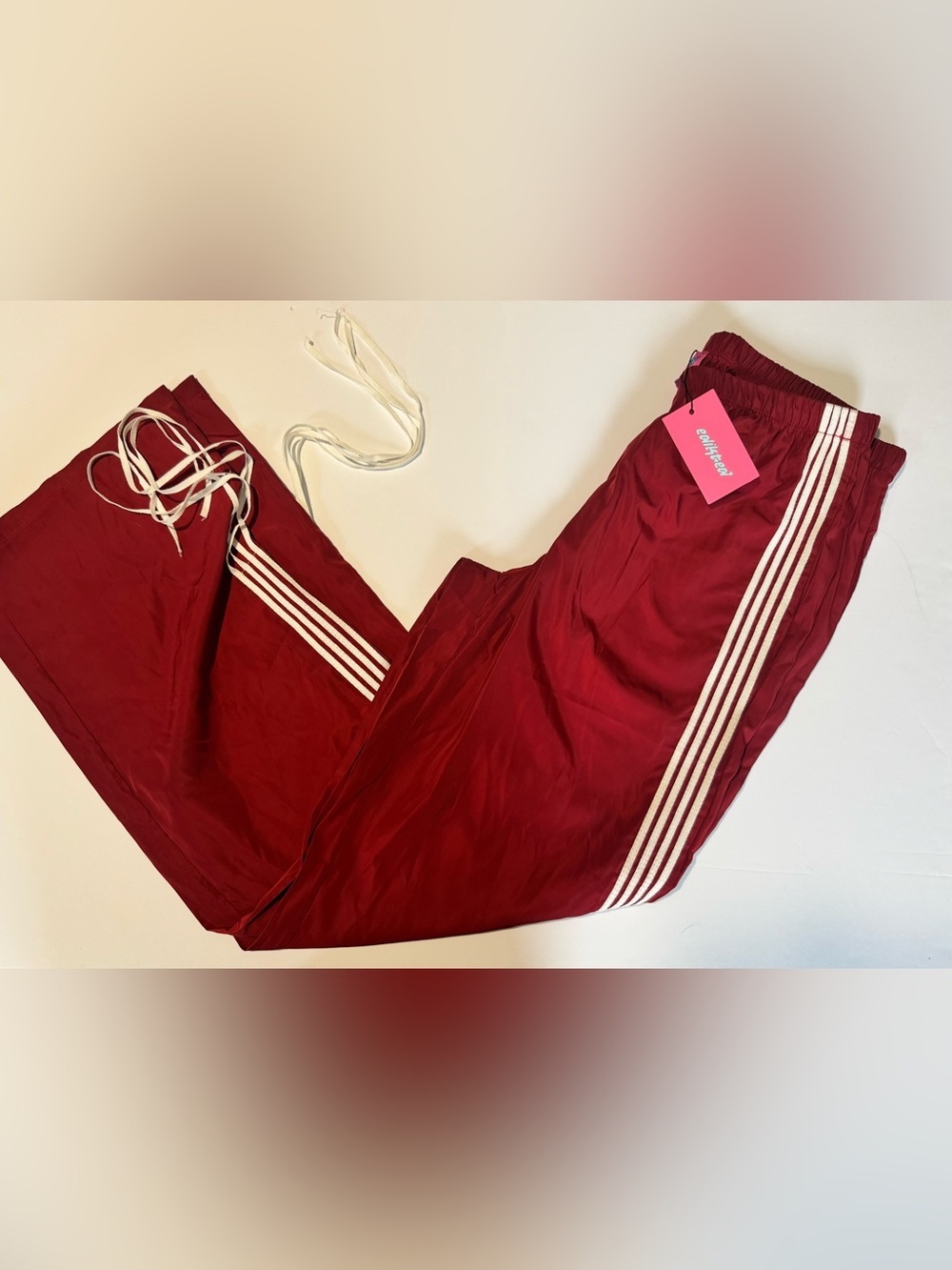 NWT Edikted Remy Ribbon Track Pants Red Side Stripe Y2K Streetwear M